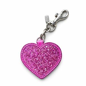 Coach Hot Pink Leather Glitter Heart Keychain